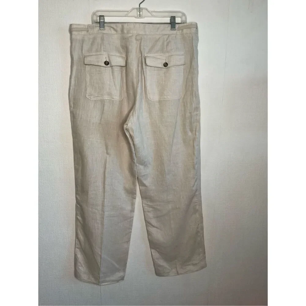 TASSO ELBA Island Pants Men 36x32 Beige 100% Linen‎ Drawstring Trousers Beach